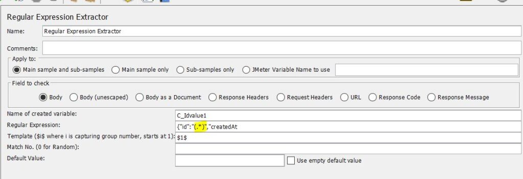 Jmeter regular expression extractor